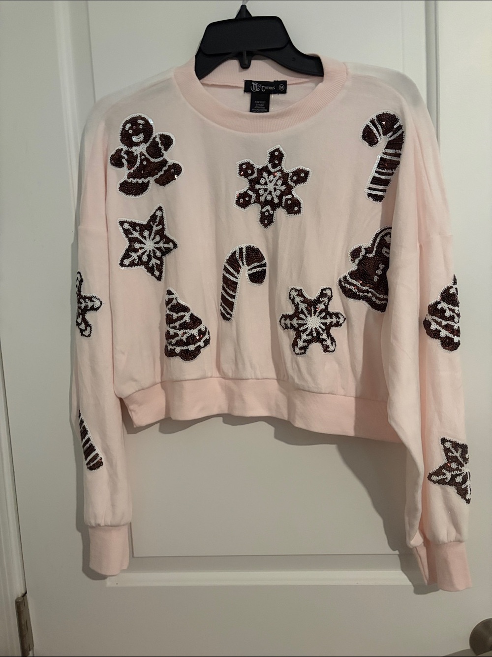 Miss Chievous Light Pink Holiday sequin Top Medium NWT $39